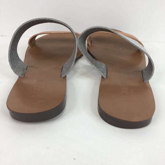 J.Crew Metallic Silver Tan Double Strap Slip On Sandals Size 7 - Picture 9 of 9